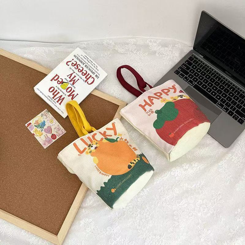 大容量學生油畫風手提包卡通印花單肩斜挎包 戶外便攜帆布手提袋